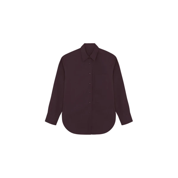 The Frankie Shop Lui Organic Cotton Shirt - Dark Plum - Oversized Minimalist Tops in Purple - Shop at Coveti