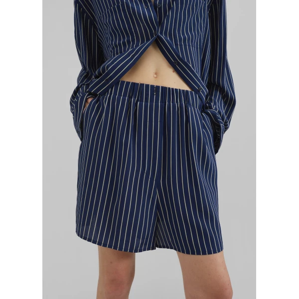 The Frankie Shop Lui Striped Boxer Shorts – Navy/Beige Pinstripe, view 3