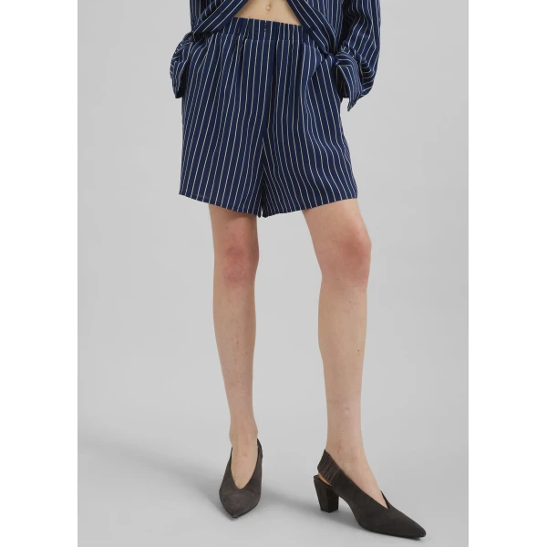 The Frankie Shop Lui Striped Boxer Shorts – Navy/Beige Pinstripe, view 4