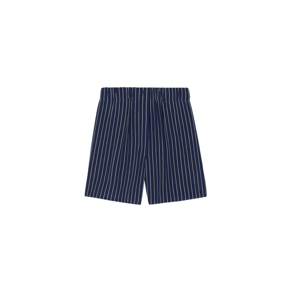 The Frankie Shop Lui Striped Boxer Shorts - Navy/Beige Pinstripe - Oversized Minimalist Shorts in Multicolour - Shop at Coveti