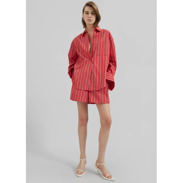 The Frankie Shop Lui Striped Cotton Boxer Shorts – Red/White Stripe, view 4