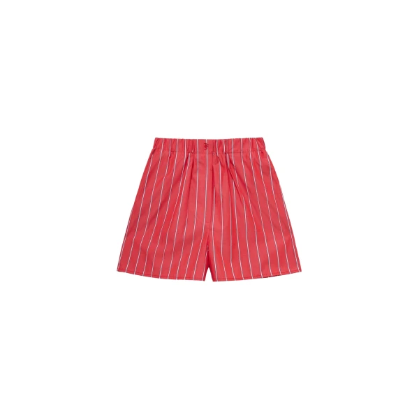 The Frankie Shop Lui Striped Cotton Boxer Shorts - Red/White Stripe - Oversized Minimalist Shorts in Multicolour - Shop at Coveti