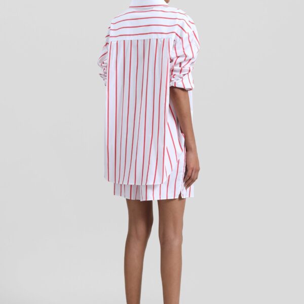 The Frankie Shop Lui Striped Cotton Boxer Shorts - White/Red Stripe - Oversized Minimalist Shorts in Multicolour - Shop at Coveti