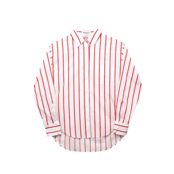 The Frankie Shop Lui Striped Cotton Shirt - White/Red Stripe - Oversized Minimalist Tops in Multicolour - Shop at Coveti