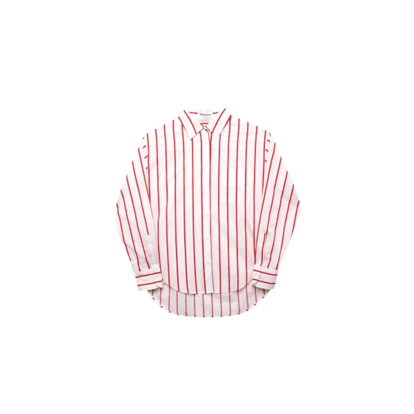 The Frankie Shop Lui Striped Cotton Shirt - White/Red Stripe - Oversized Minimalist Tops in Multicolour - Shop at Coveti