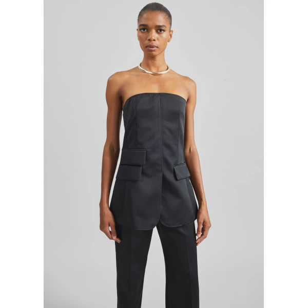 The Frankie Shop Luma Satin Bustier – Black Top, view 2