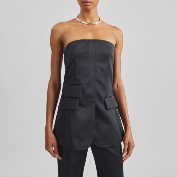 The Frankie Shop Luma Satin Bustier - Black - Oversized Minimalist Tops in Black - Shop at Coveti