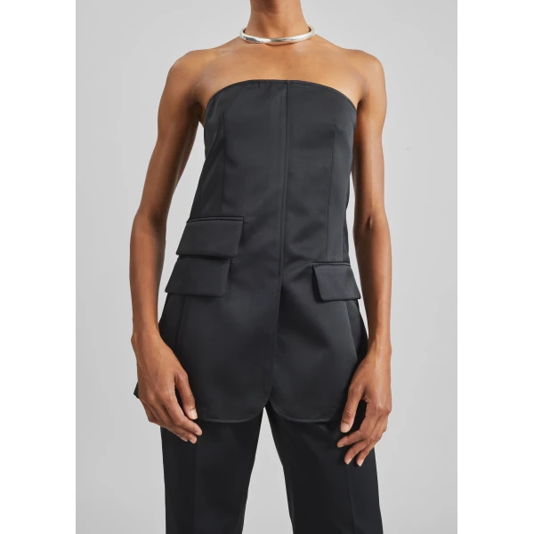 The Frankie Shop Luma Satin Bustier – Black Top, view 3