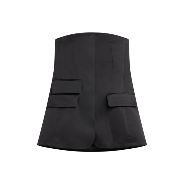 The Frankie Shop Luma Satin Bustier - Black - Oversized Minimalist Tops in Black - Shop at Coveti
