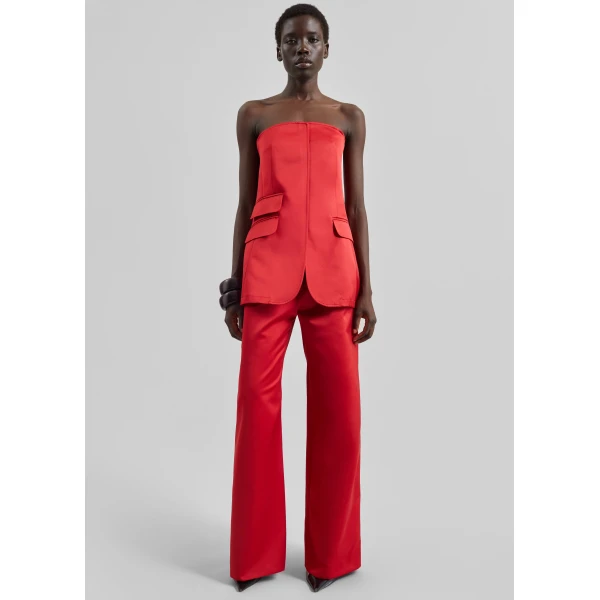The Frankie Shop Luma Satin Bustier – Red Top, view 2