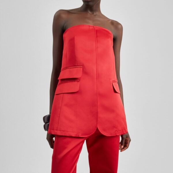 The Frankie Shop Luma Satin Bustier - Red - Oversized Minimalist Tops in Red - Shop at Coveti