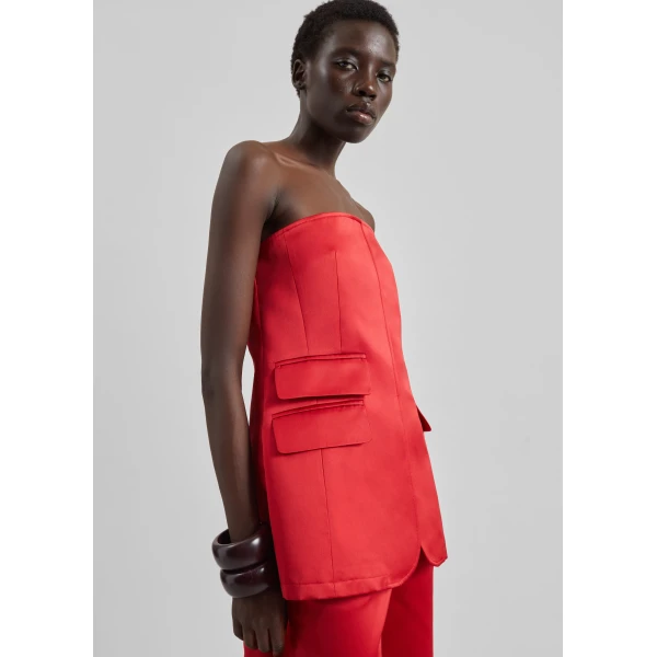 The Frankie Shop Luma Satin Bustier – Red Top, view 6