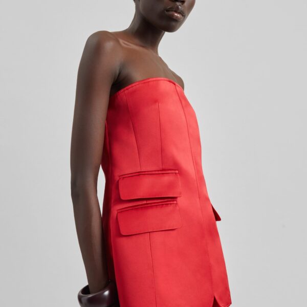 The Frankie Shop Luma Satin Bustier - Red - Oversized Minimalist Tops in Red - Shop at Coveti