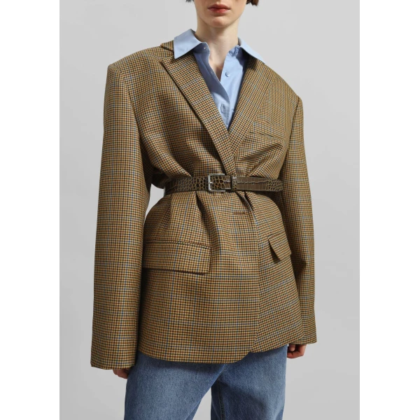 The Frankie Shop Lyra Oversized Houndstooth Blazer – Camel, view 3