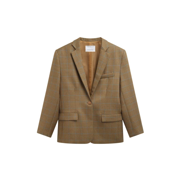 The Frankie Shop Lyra Oversized Houndstooth Blazer - Camel - Oversized Minimalist Jackets in Beige - Shop at Coveti