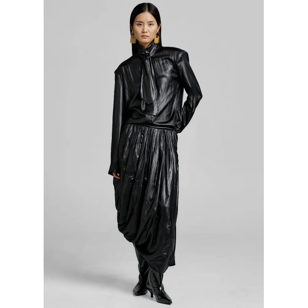 The Frankie Shop Mabillon Corded Draped Skirt – Black, view 2