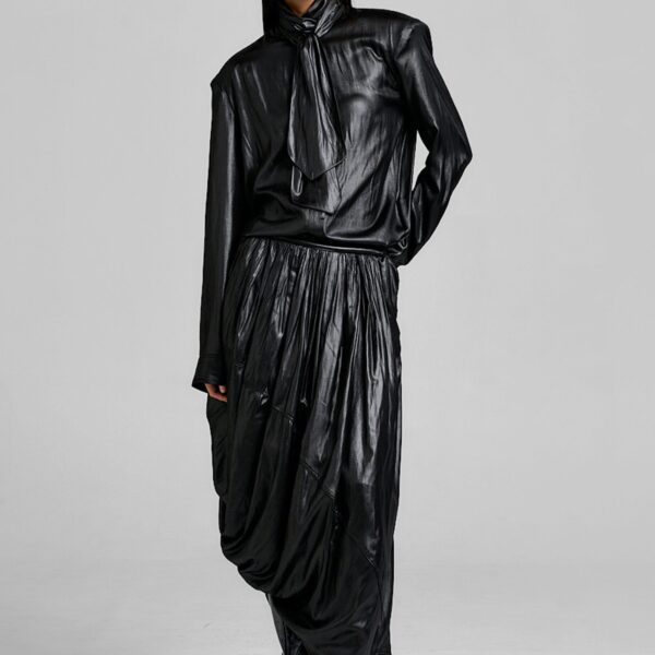 The Frankie Shop Mabillon Corded Draped Skirt - Black - Oversized Minimalist Skirts in Black - Shop at Coveti