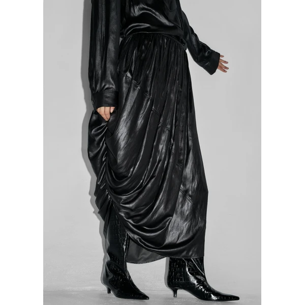 The Frankie Shop Mabillon Corded Draped Skirt – Black, view 3