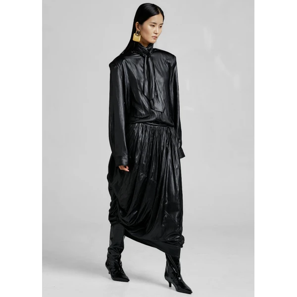The Frankie Shop Mabillon Corded Draped Skirt – Black, view 4