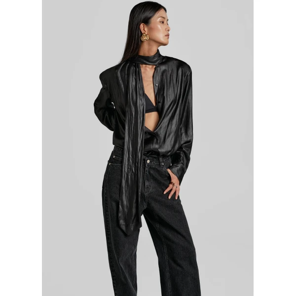 The Frankie Shop Mabillon Padded Lavalliere Blouse – Black, view 2