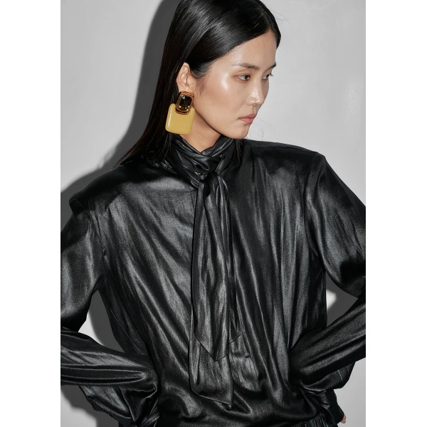 The Frankie Shop Mabillon Padded Lavalliere Blouse – Black, view 3
