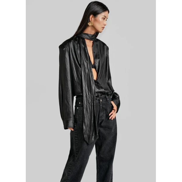 The Frankie Shop Mabillon Padded Lavalliere Blouse – Black, view 4