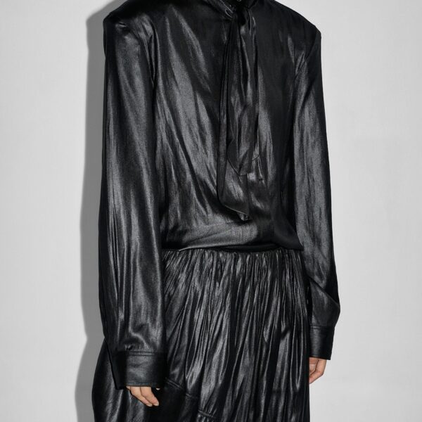 The Frankie Shop Mabillon Padded Lavalliere Blouse - Black - Oversized Minimalist Tops in Black - Shop at Coveti