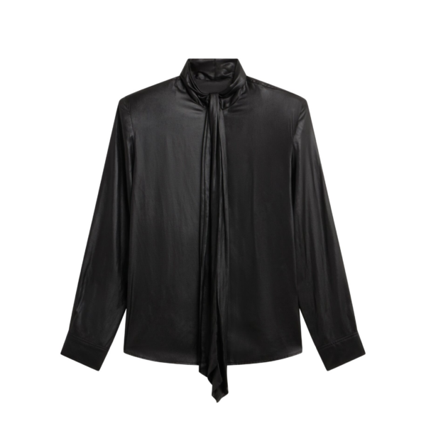 The Frankie Shop Mabillon Padded Lavalliere Blouse - Black - Oversized Minimalist Tops in Black - Shop at Coveti