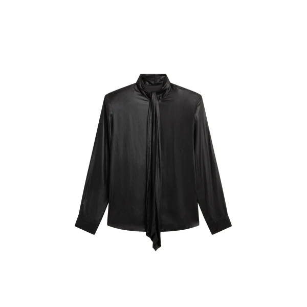 The Frankie Shop Mabillon Padded Lavalliere Blouse - Black - Oversized Minimalist Tops in Black - Shop at Coveti