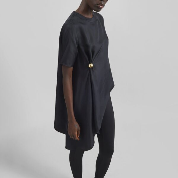 The Frankie Shop Madea Asymmetric Silk Twill Top - Black - Oversized Minimalist Tops in Black - Shop at Coveti
