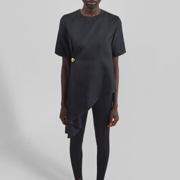 The Frankie Shop Madea Asymmetric Silk Twill Top - Black - Oversized Minimalist Tops in Black - Shop at Coveti
