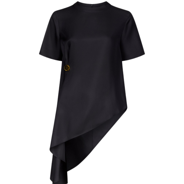 The Frankie Shop Madea Asymmetric Silk Twill Top - Black - Oversized Minimalist Tops in Black - Shop at Coveti