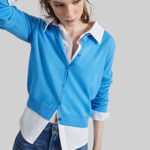 The Frankie Shop Mahim Superfine Wool Cardigan - Blue - Oversized Minimalist Knitwear in Blue - Shop at Coveti