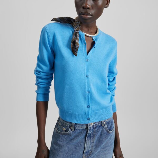 The Frankie Shop Mahim Superfine Wool Cardigan - Blue - Oversized Minimalist Knitwear in Blue - Shop at Coveti