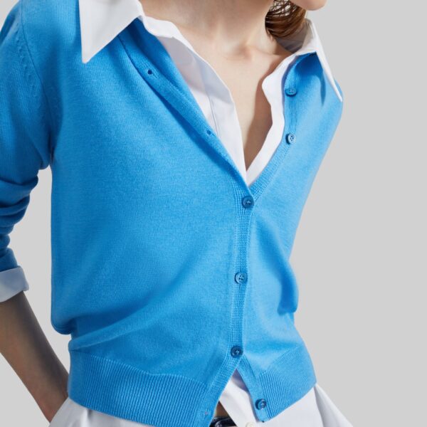 The Frankie Shop Mahim Superfine Wool Cardigan - Blue - Oversized Minimalist Knitwear in Blue - Shop at Coveti