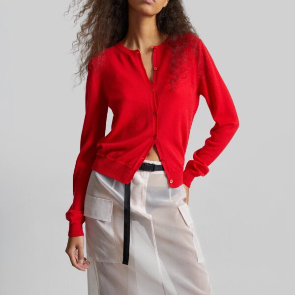 The Frankie Shop Mahim Superfine Wool Cardigan - Red - Oversized Minimalist Knitwear in Red - Shop at Coveti