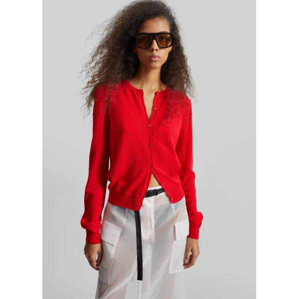 The Frankie Shop Mahim Superfine Wool Cardigan – Red, view 3