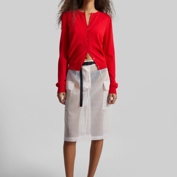 The Frankie Shop Mahim Superfine Wool Cardigan - Red - Oversized Minimalist Knitwear in Red - Shop at Coveti