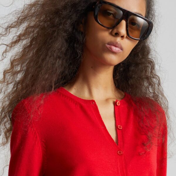 The Frankie Shop Mahim Superfine Wool Cardigan - Red - Oversized Minimalist Knitwear in Red - Shop at Coveti