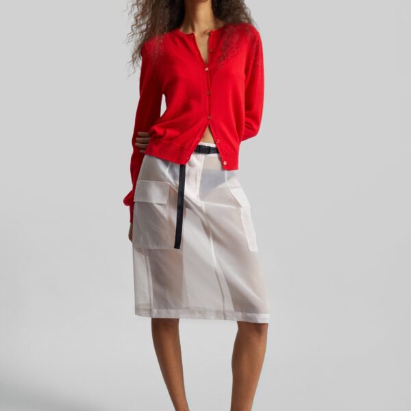 The Frankie Shop Mahim Superfine Wool Cardigan - Red - Oversized Minimalist Knitwear in Red - Shop at Coveti