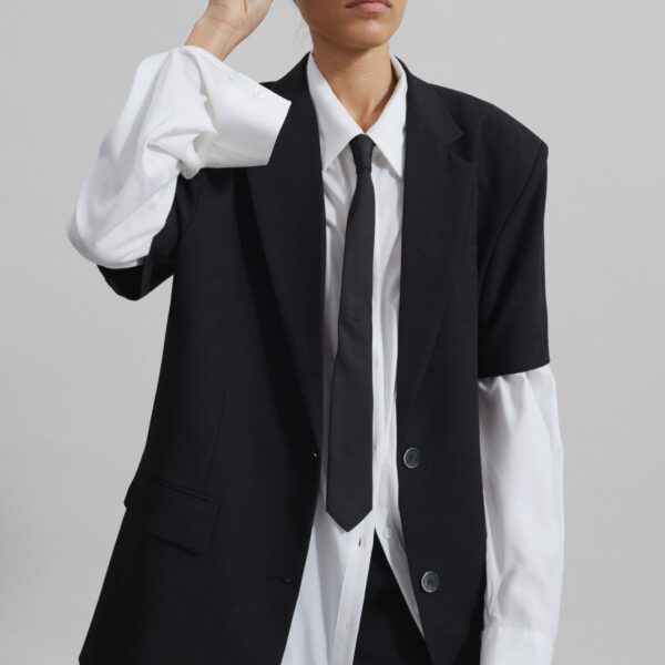 The Frankie Shop Maisie Short Sleeve Blazer - Black - Oversized Minimalist Jackets in Black - Shop at Coveti