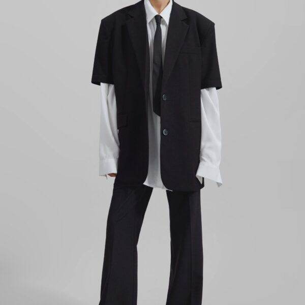 The Frankie Shop Maisie Short Sleeve Blazer - Black - Oversized Minimalist Jackets in Black - Shop at Coveti