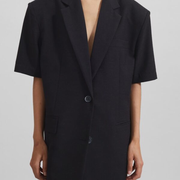 The Frankie Shop Maisie Short Sleeve Blazer - Black - Oversized Minimalist Jackets in Black - Shop at Coveti