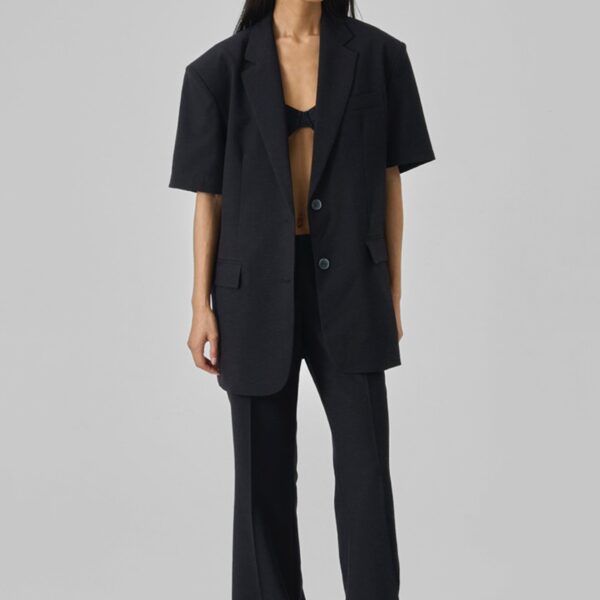 The Frankie Shop Maisie Short Sleeve Blazer - Black - Oversized Minimalist Jackets in Black - Shop at Coveti