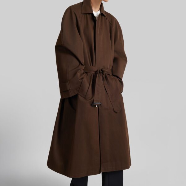 The Frankie Shop Malmedy Oversized Long Coat - Brown - Oversized Minimalist Coats in Beige - Shop at Coveti