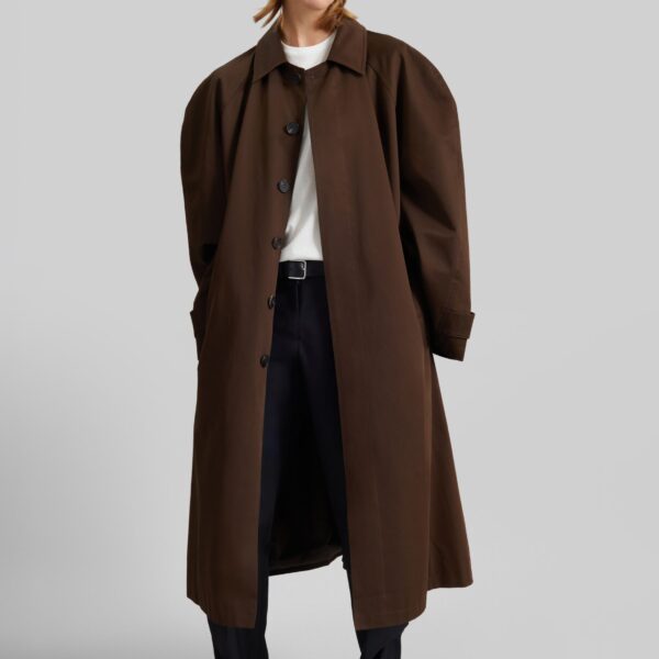 The Frankie Shop Malmedy Oversized Long Coat - Brown - Oversized Minimalist Coats in Beige - Shop at Coveti