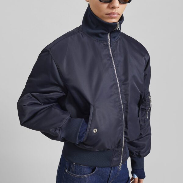 The Frankie Shop Maloy Cropped Bomber Jacket - Navy - Oversized Minimalist Jackets in Blue - Shop at Coveti