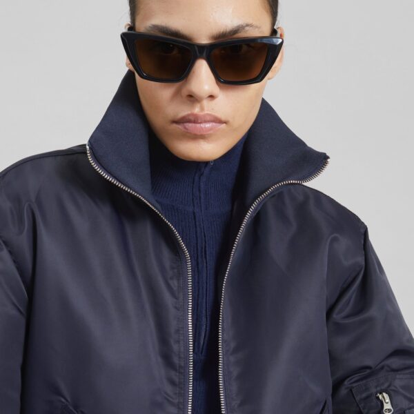 The Frankie Shop Maloy Cropped Bomber Jacket - Navy - Oversized Minimalist Jackets in Blue - Shop at Coveti