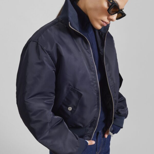The Frankie Shop Maloy Cropped Bomber Jacket - Navy - Oversized Minimalist Jackets in Blue - Shop at Coveti