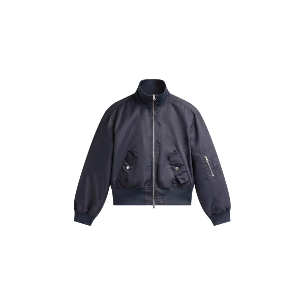 The Frankie Shop Maloy Cropped Bomber Jacket - Navy - Oversized Minimalist Jackets in Blue - Shop at Coveti